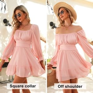 Pink women's long sleeve tie back mini dress
